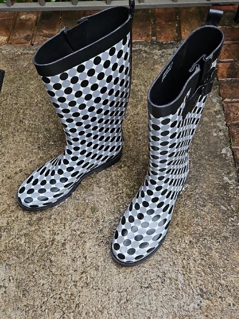 Capelli of New York Black Grey White Polka Dot Tall Rain Boots Size 12 - Picture 11 of 17